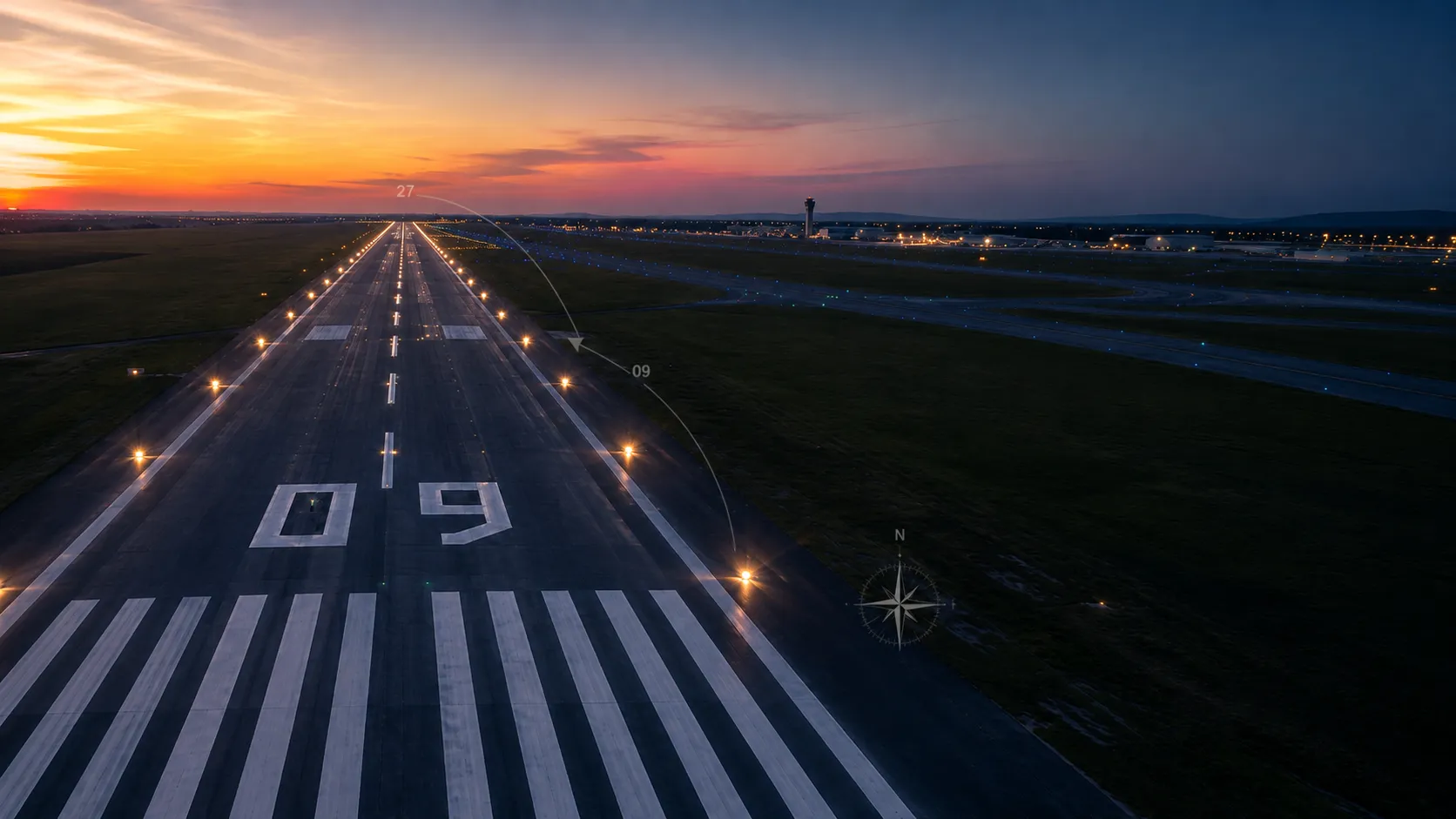 شماره باند فرودگاه و معنی Runway 09/27 بر اساس Magnetic Heading
