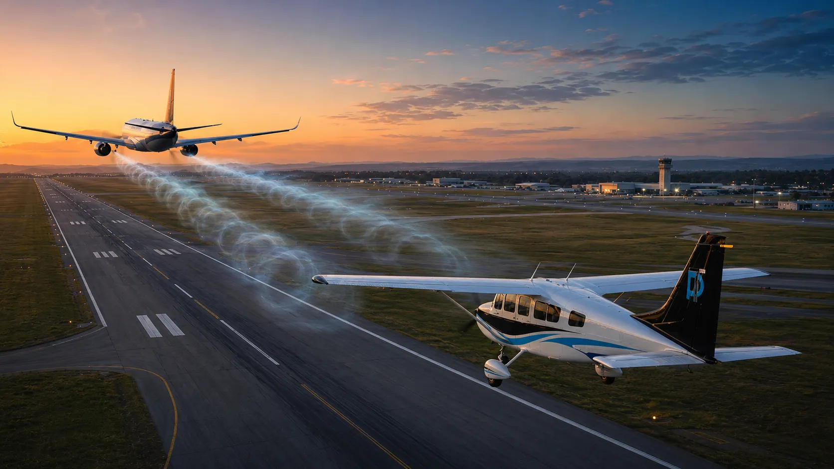 Wake Turbulence و Wingtip Vortices پشت هواپیمای بزرگ در مسیر هواپیمای سبک